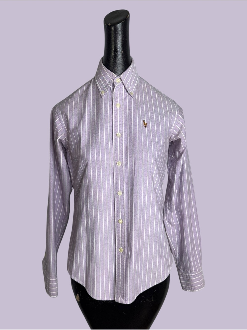 Lilac purple and white striped cotton oxford shirt by Ralph Lauren - Picture 2 of 16